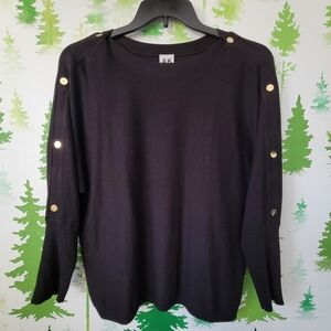 Anne Klein Black Sweater with Gold Button Accents.